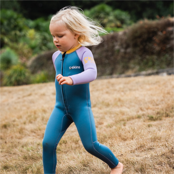 2026 C-Skins Nuwave C-Kid Voorkant Ritssluiting Wetsuit C-NBA32ST - Steel Blue / Lilac